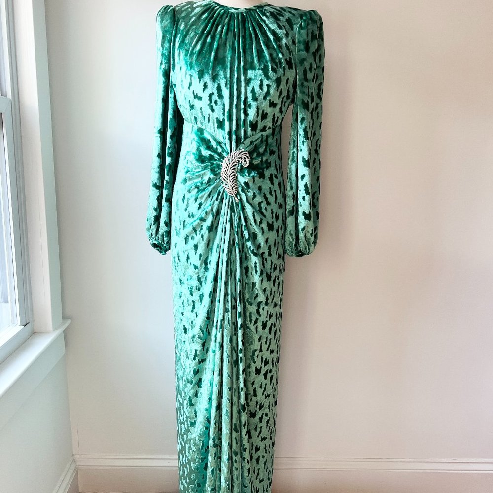 1980s RARE Oscar de la Renta green Velvet evening dress gown